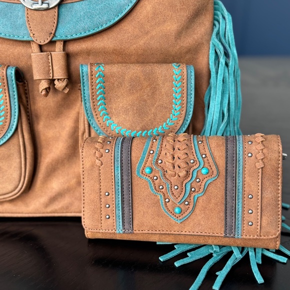 Montana West Fringe Buckle Collection Backpack Wallet Set- Brown main image 7
